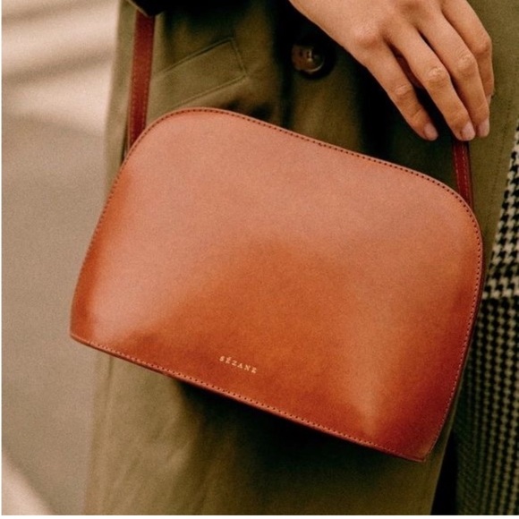 Sezane Victor Heritage smooth leather brown crossbody bag